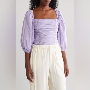 WAYF
Gathered Puff Sleeve Stretch Cotton Top NWOT